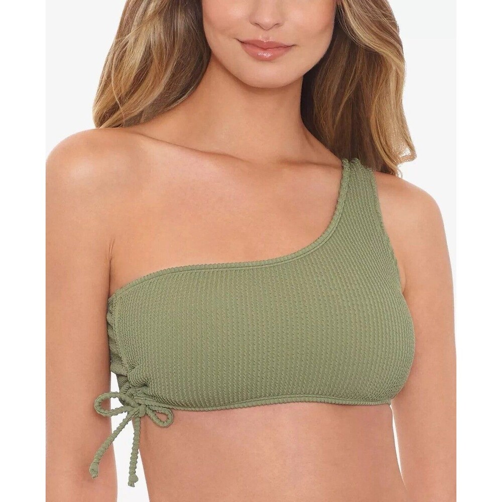 Salt + Cove One Shoulder Ribbed Bikini Top Olive Green Size Small